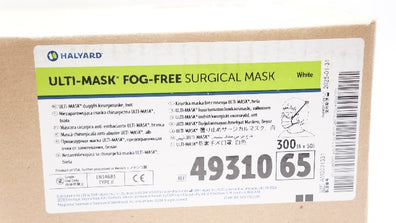 Halyard 49310 Ulti-Mask Fog-Free Surgical Mask, White - Case of 300